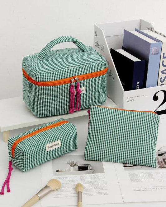 Striped Plaid Quilted Makeup Bag, Women'S Daily Use, Toiletries Organizer, Portable Travel Essentials, All-Seasons Style